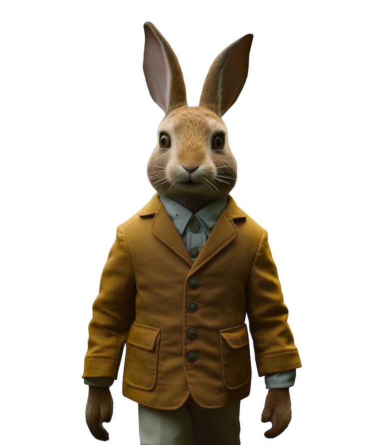 PSD gratuit vue du lapin vêtu de vêtements humains