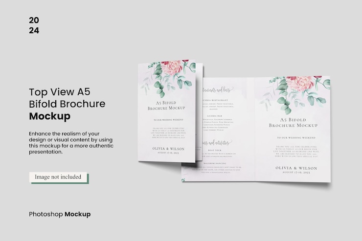 PSD gratuit vue supérieure a5 bifold brochure mockup pour présenter votre conception aux clients
