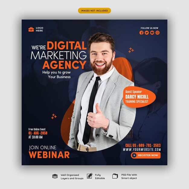 Webinaire en direct sur le marketing numérique et modèle de publication sur les réseaux sociaux d'entreprise