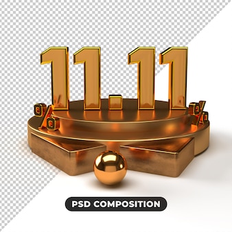 11 11 dia de compras banner de venda 3d render conceito 11 de novembro