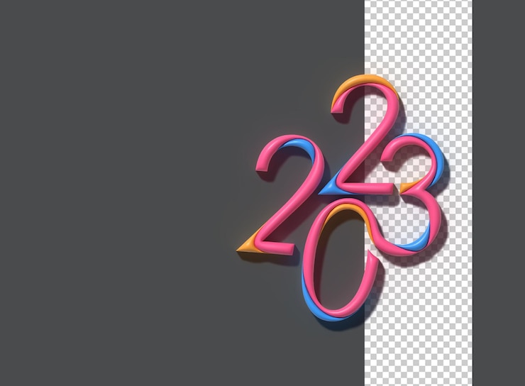 PSD grátis 2023 feliz ano novo 3d renderização texto tipografia design banner cartaz ilustração 3d