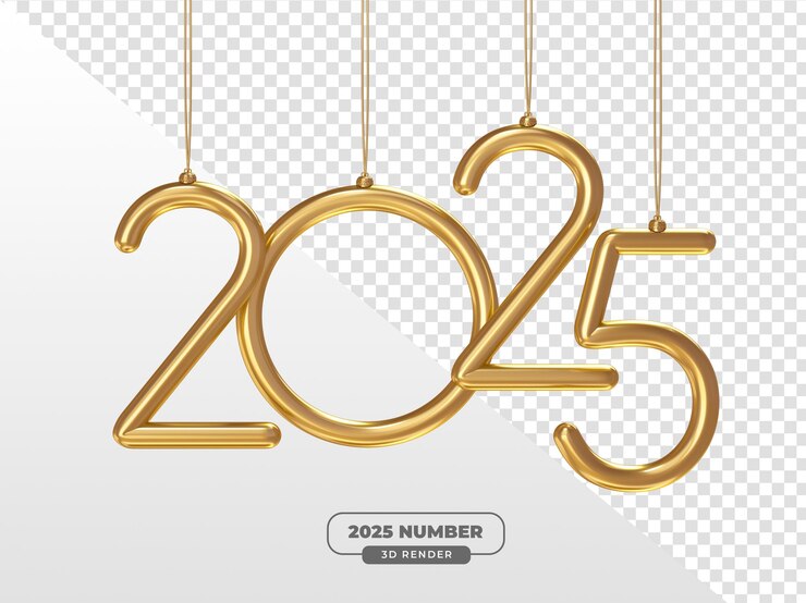 PSD grátis 2025 hanging gold numbers em 3d render com fundo transparente