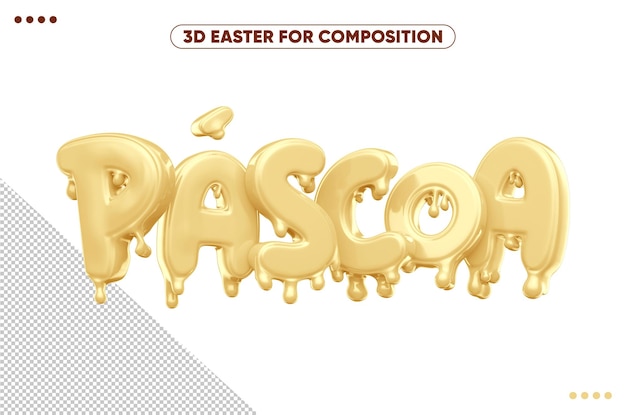 3d escrevendo páscoa de chocolate branco derretido para composições