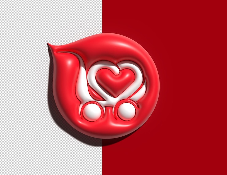 PSD grátis 3d, eu amo fazer compras com o carrinho de compras como o coração, 3d render design transparent psd file.