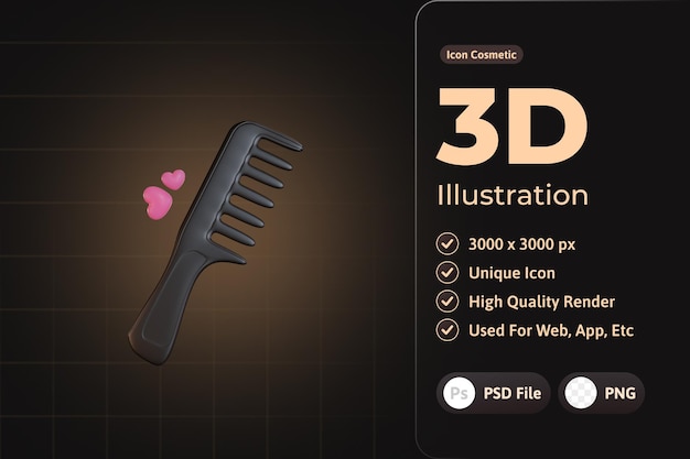 PSD grátis 3d ícone cosmético luxuoso, pente de cabelo