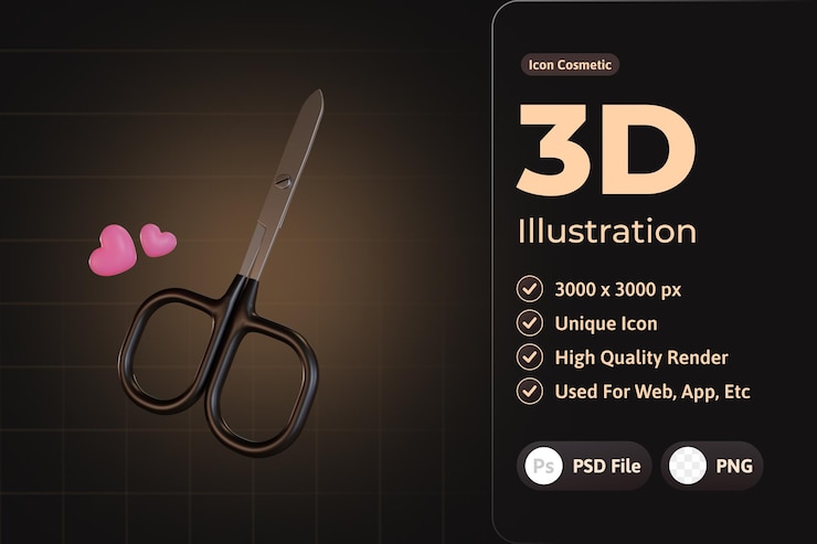 PSD grátis 3d ícone cosmético luxuoso, tesoura