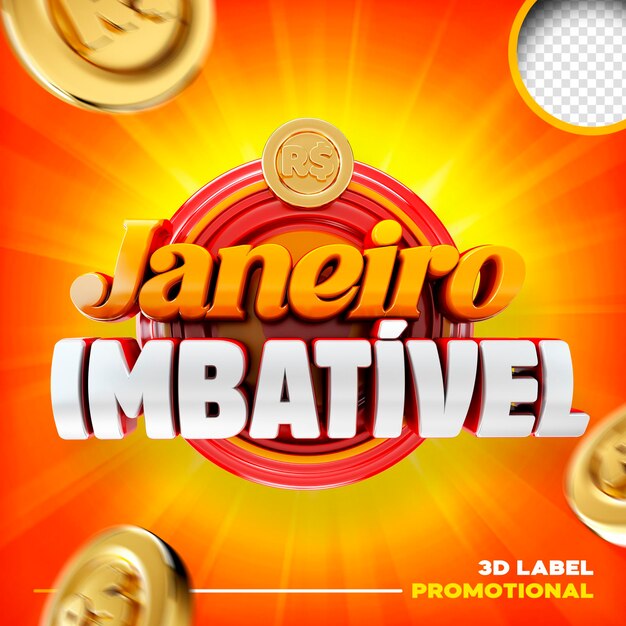 3d label january inbeatable oferece promoção de supermercado logotipo de varejo mídia social