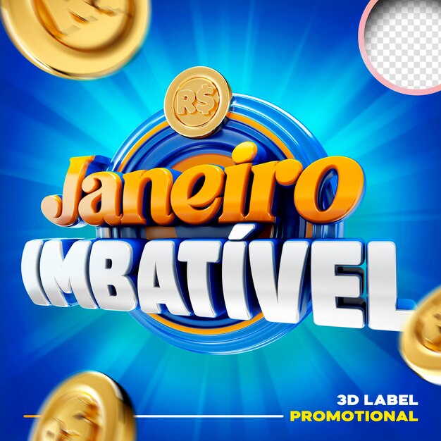3d label january inbeatable oferece promoção de supermercado logotipo de varejo mídia social