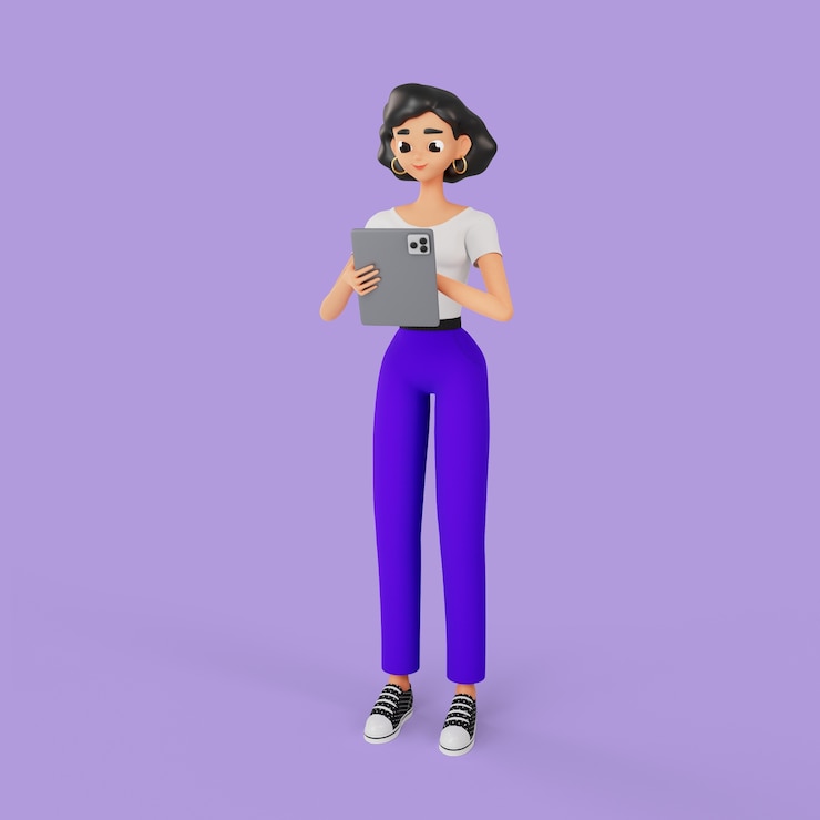 PSD grátis 3d mulher posando com tablet