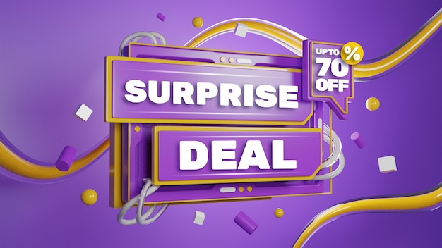 3D render banner colorido de promoção de desconto de venda