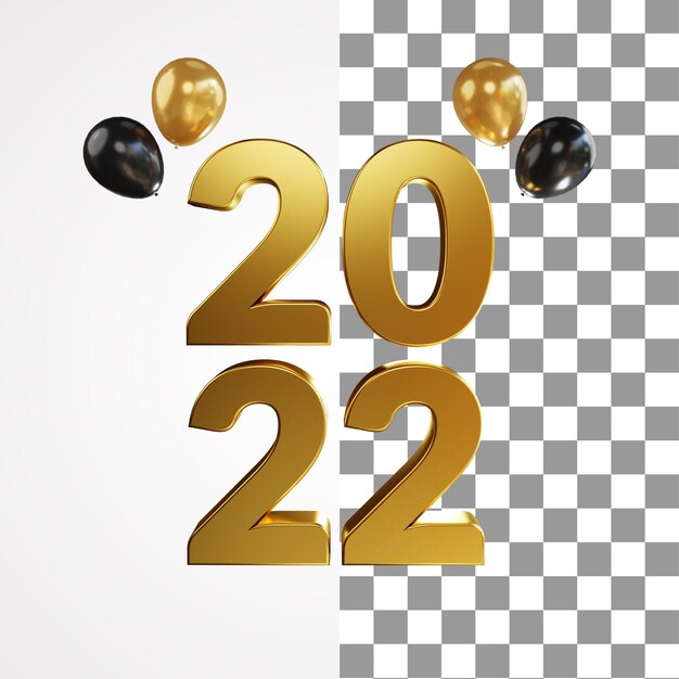 3d render do feliz ano novo de 2022 com balões Psd Premium
