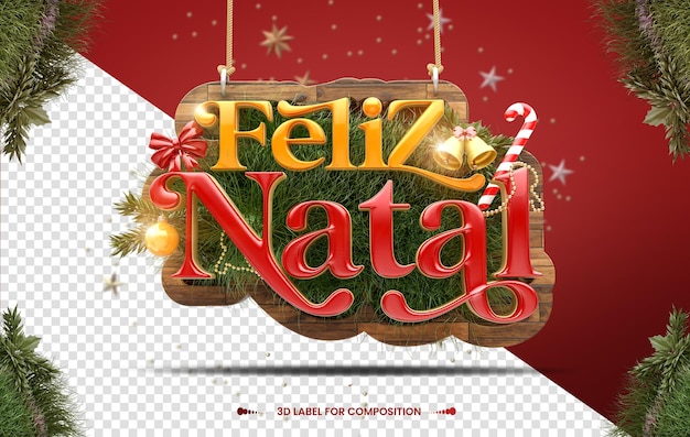 3d render rótulo de feliz natal para composição no brasil lojas gerais design português