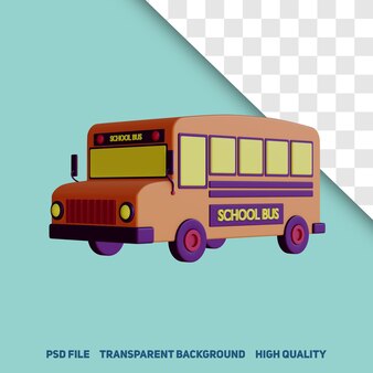 3d renderização minimalista de transporte de ônibus escolar frontal vista lateral esquerda ícone psd premium