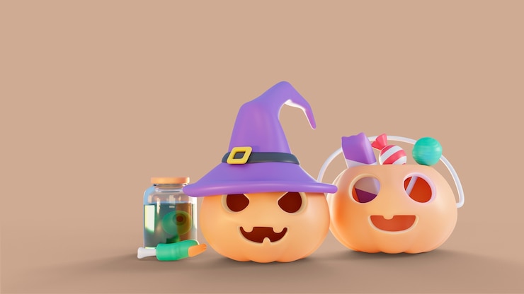 PSD grátis 3d renderizar fundo de halloween com elementos assustadores