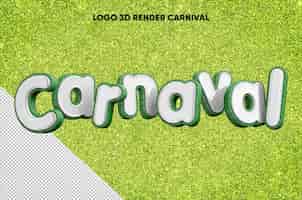 PSD grátis 3d renderizar o logotipo do carnaval com textura de brilho verde realista com branco