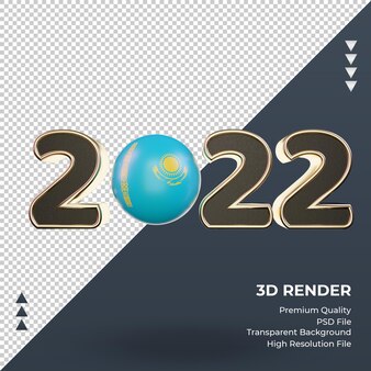 3d texto 2022 bandeira do cazaquistão renderizando vista frontal