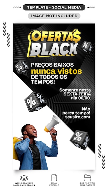A mídia social publica histórias na sexta-feira negra nunca viu preços baixos!