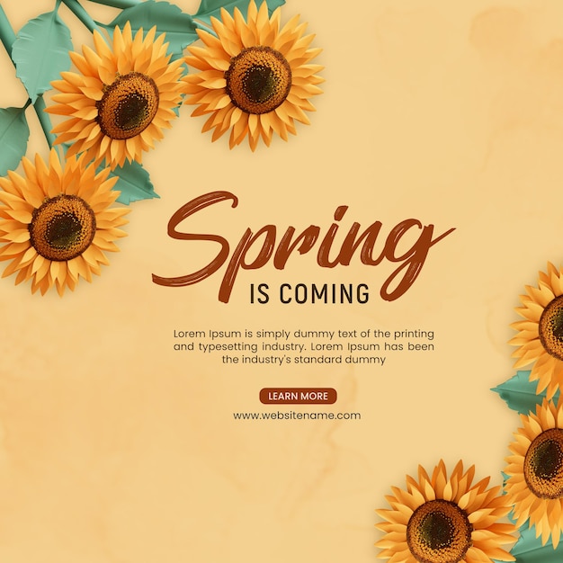 A primavera está chegando modelo de postagem 3d de design floral