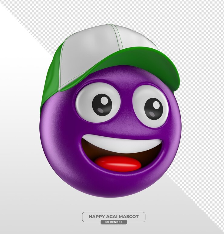 PSD grátis acai berry face with cap cartoon 3d render com fundo transparente