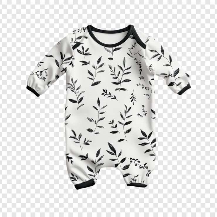 PSD grátis adorável onesie de bebê com elegante desenho floral preto e branco