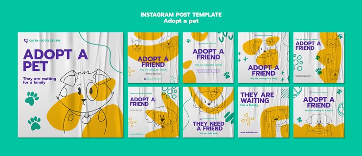 PSD grátis adotar um modelo de cartaz de animais de estimação para postagens no instagram