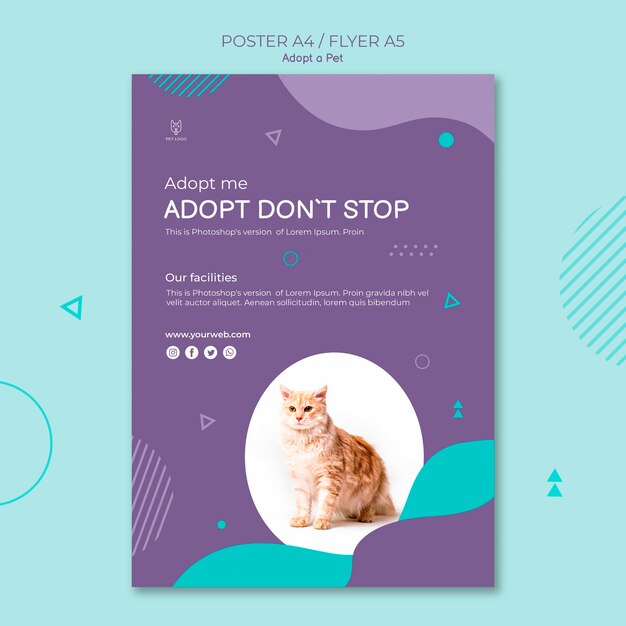 Adote um design de folheto quadrado conceito animal de estimação