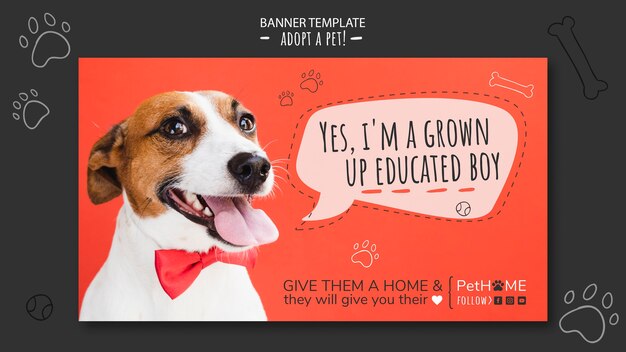 Adote um modelo de banner de amigo com foto de cachorro
