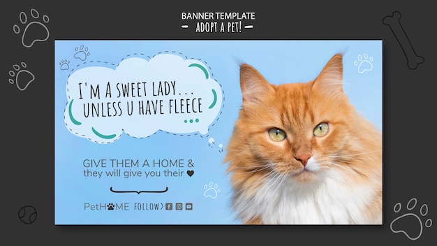 Adote um modelo de banner de amigo com foto de gato