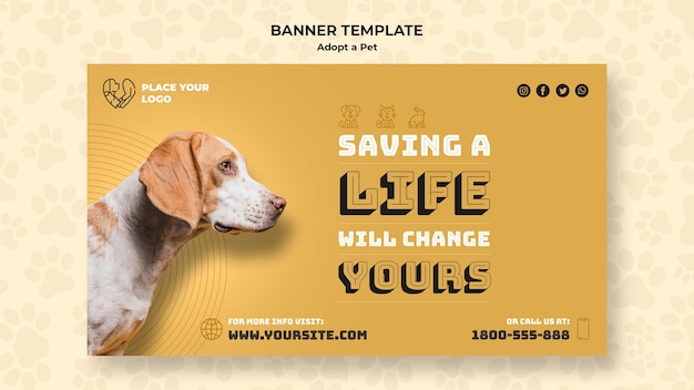 Adote um modelo de banner do conceito de animal de estimação