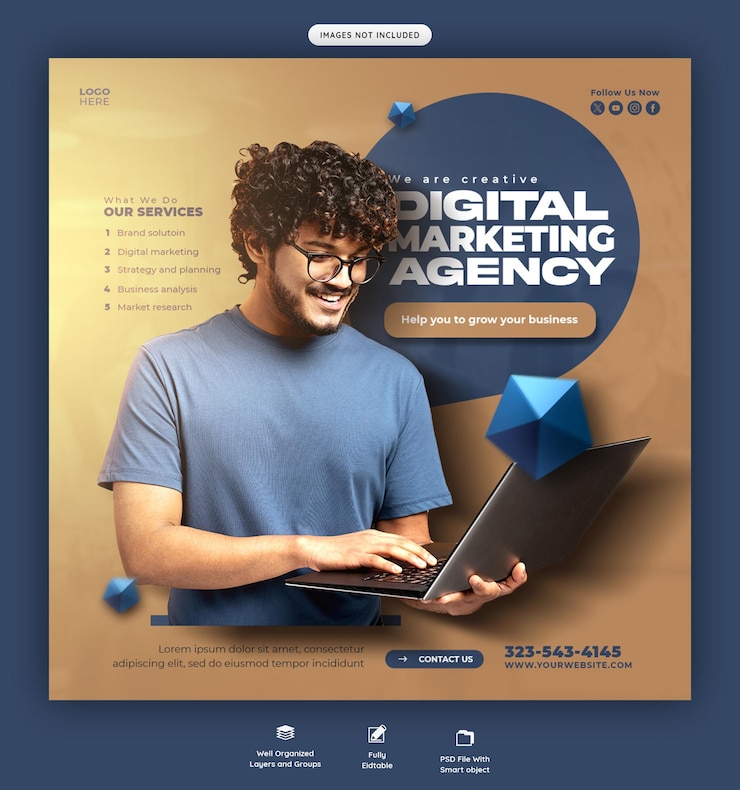 PSD grátis agência de marketing digital e banner de mídia social corporativa ou modelo de postagem no instagram