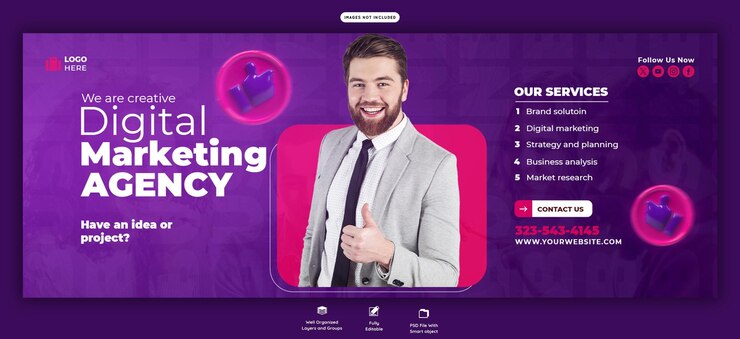 PSD grátis agência de marketing digital e capa corporativa do facebook modelo de banner