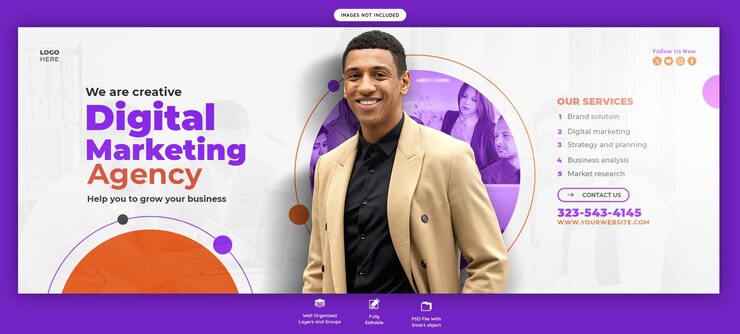 PSD grátis agência de marketing digital e capa corporativa do facebook modelo de banner