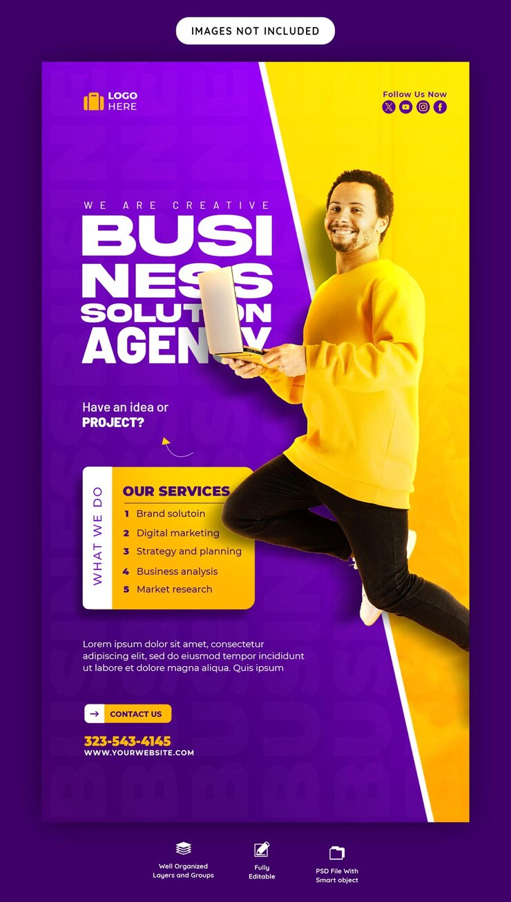 PSD grátis agência de marketing digital e modelo de história corporativa do facebook e do instagram