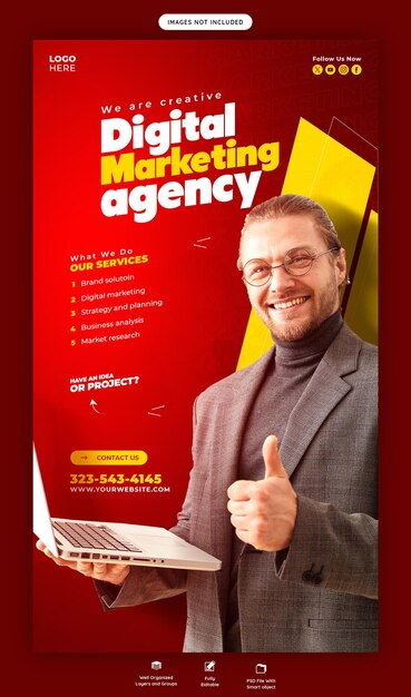 Agência de marketing digital e modelo de história corporativa do Facebook e do Instagram