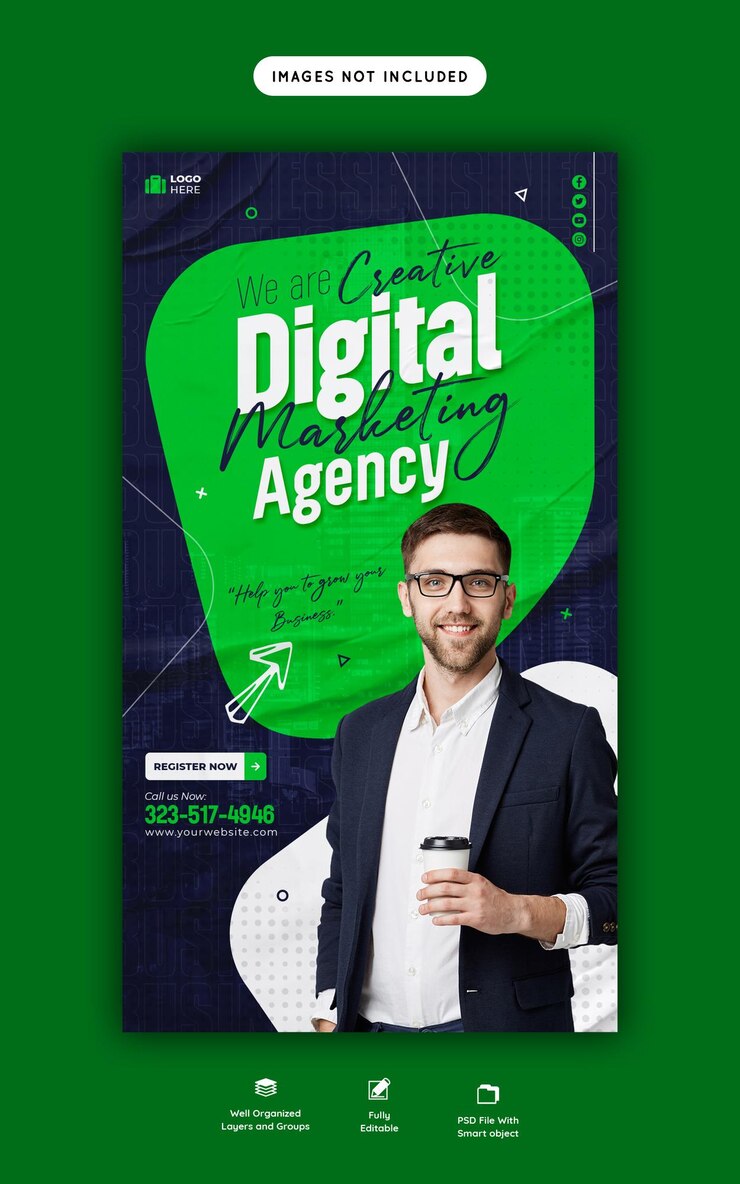 PSD grátis agência de marketing digital e modelo de história corporativa no facebook e instagram