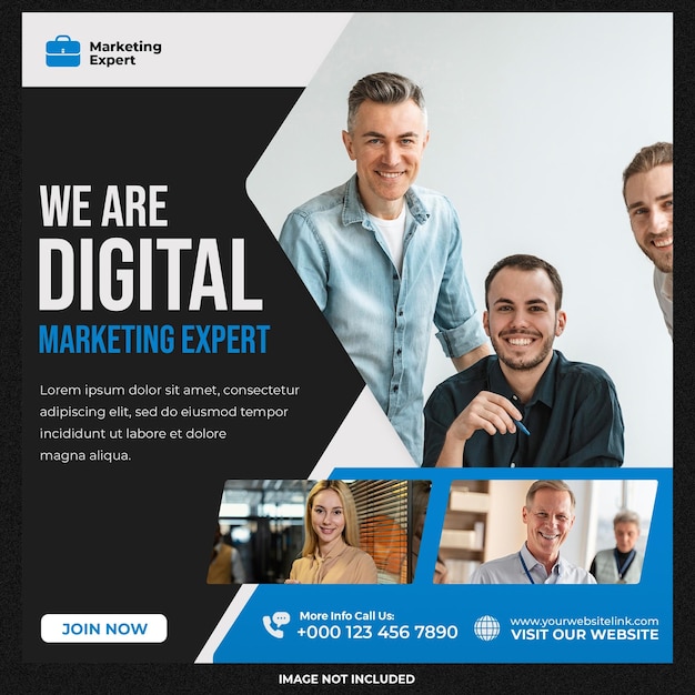 Agência de marketing digital e postagem em mídia social corporativa ou modelo de banner quadrado da web