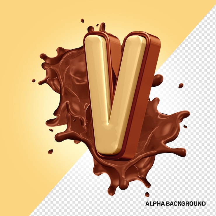 PSD grátis alfabeto 3d chocolate letra v