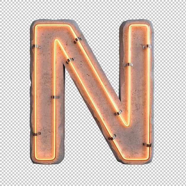 PSD grátis alfabeto de luz neon concreto n em fundo transparente