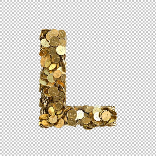 Alfabeto feito de moedas de ouro em fundo transparente