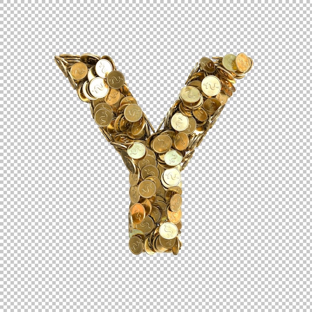 PSD grátis alfabeto feito de moedas de ouro em fundo transparente