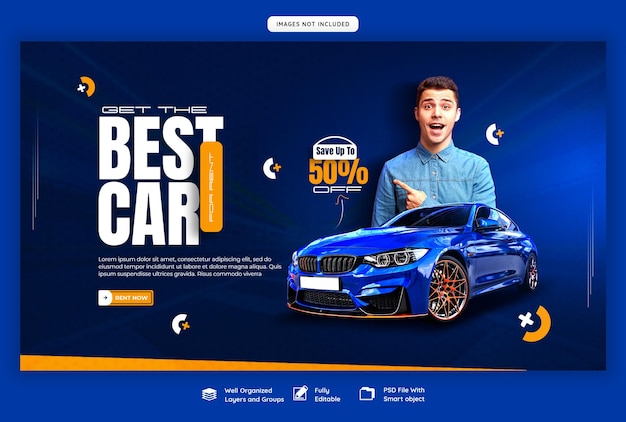 Aluguel de carros e modelo de banner da web automotivo
