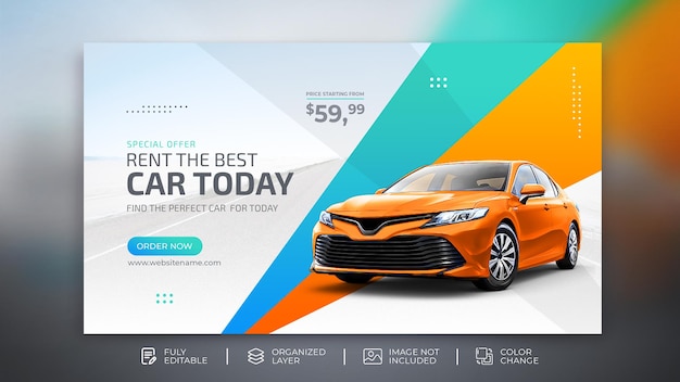 Aluguel de carros venda promoção web banner modelo de mídia social em modelo de fundo moderno