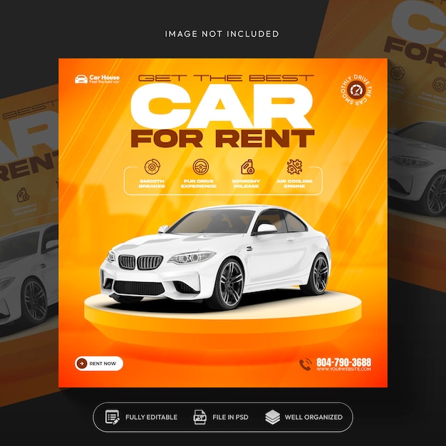 Aluguer e venda de carros banner de mídia social automotiva ou modelo de postagem no instagram