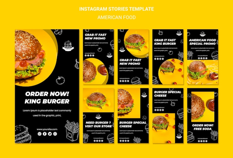 PSD grátis american food instagram stories