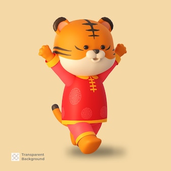 Ano novo chinês 3d personagem de desenho animado de tigre bonito renderização