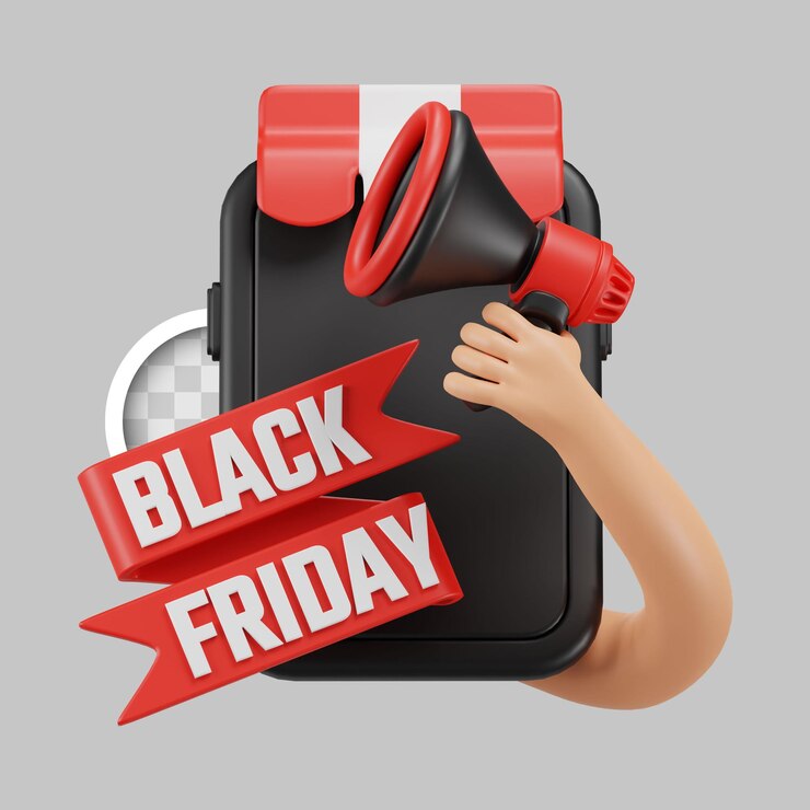 PSD grátis anunciando a black friday com uma ilustração 3d de megafone