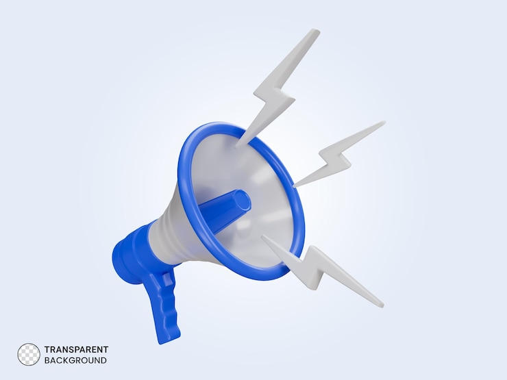PSD grátis anúncio de megafone azul e branco