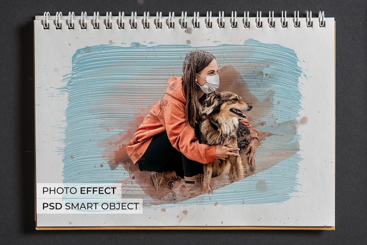 PSD grátis aquarela com efeito de foto de pincel grande