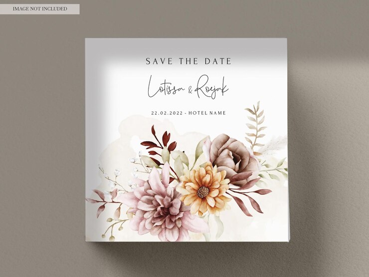 PSD grátis aquarela flor de outono e folhas modelo de convite de casamento