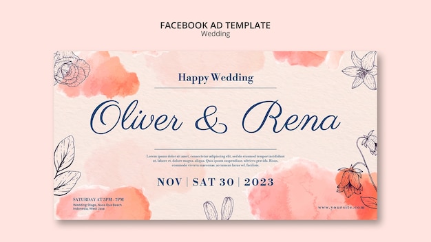 Aquarela floral casamento modelo de Facebook